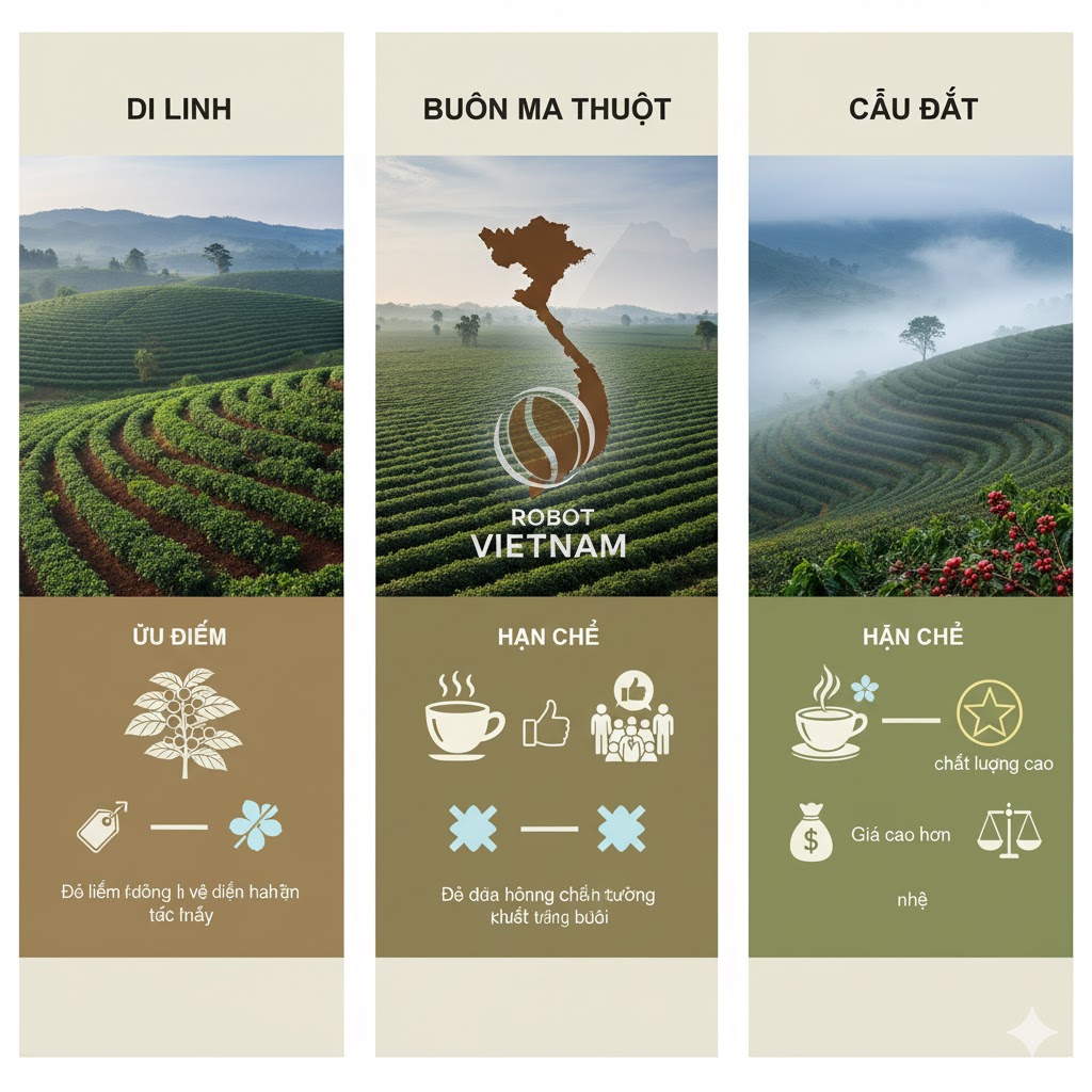 So Sánh 3 Loại Cà Phê Di Linh – Buôn Ma Thuột – Cầu Đất: Chọn Đúng “Gu” Của Bạn 8 Ưu điểm & hạn chế từng vùng