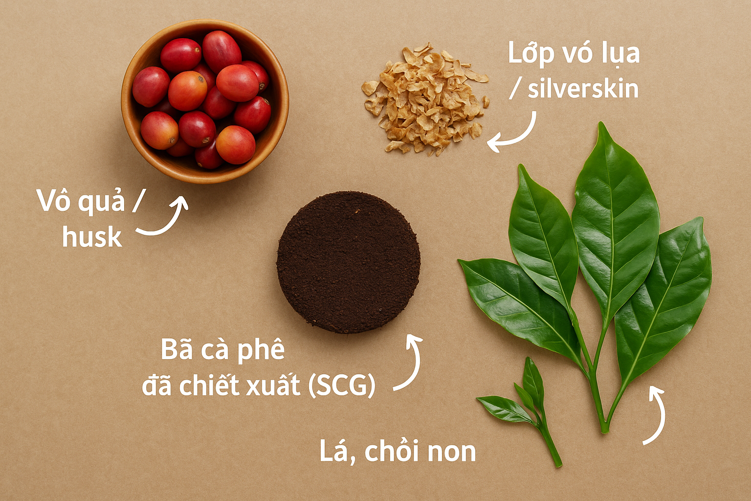 Cà Phê Không Chỉ Để Uống: Khám Phá Các Ứng Dụng Sáng Tạo Từ Cây Cà Phê 5 Các phần phụ phẩm từ cà phê