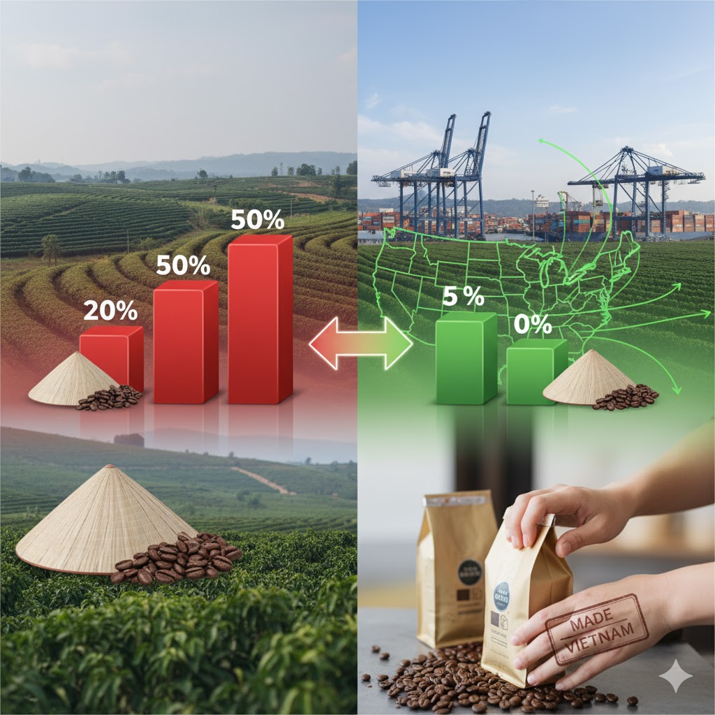 Dòng hàng cà phê và mức thuế trước – sau